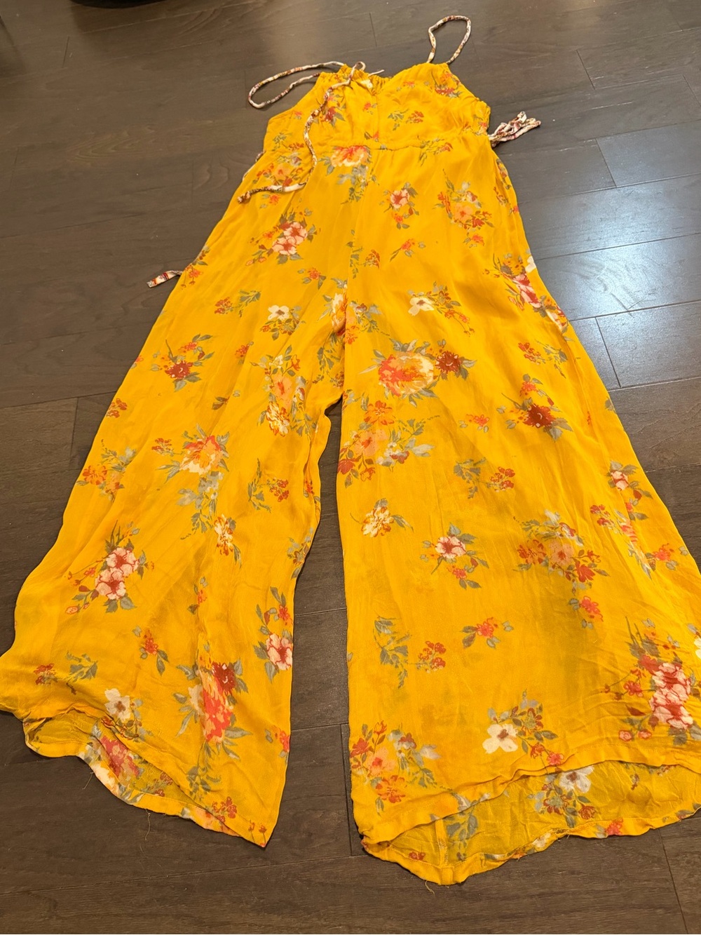 Free People Yellow Floral Wide-Leg Jumpsuit